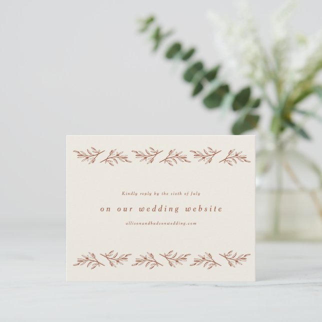 Vintage Branch Boho Wedding Website RSVP Card (Standing Front)