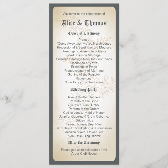 Vintage Branch - Wedding Program Programme (Front)