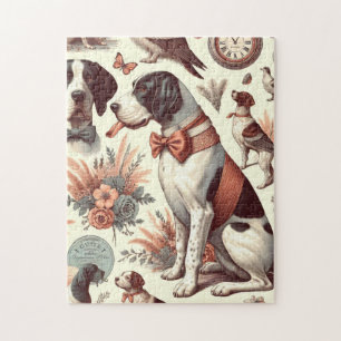Vintage Braque Français Dog Illustration Jigsaw Puzzle