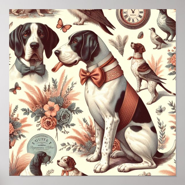 Vintage Braque Français Dog Illustration Poster (Front)