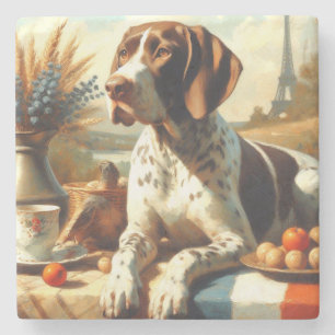 Vintage Braque Français Painting Stone Coaster