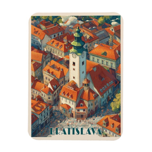 Vintage Bratislava Slovakia Travel, Old Town Tower Magnet (Vertical)
