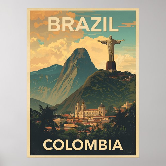 Vintage Brazil Colombia Travel Retro South America Poster (Front)