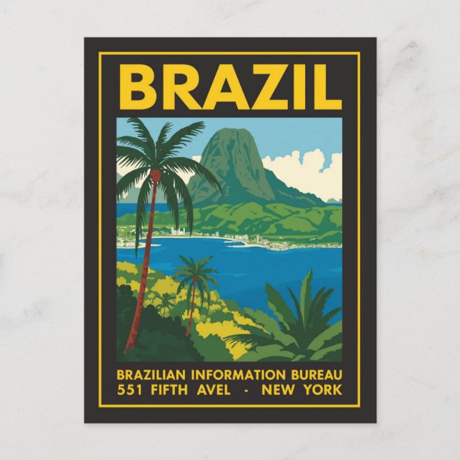 Vintage Brazil Travel Poster Coastal View Postcard (Front)