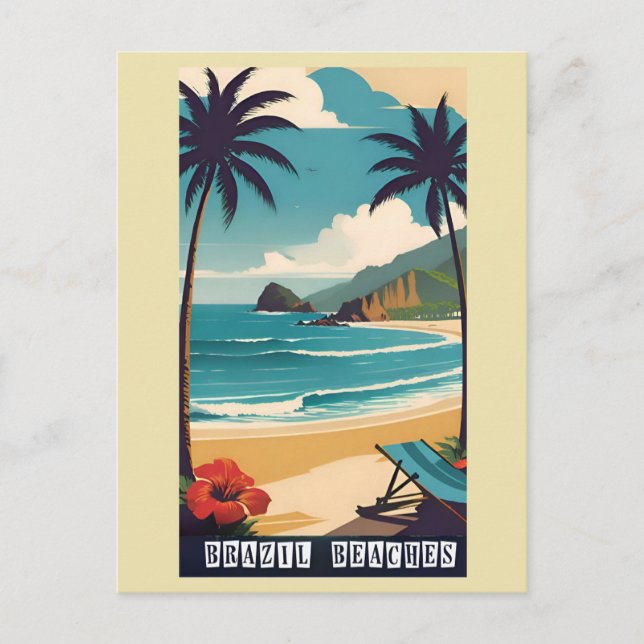 Vintage Brazil Tropical Beach Ocean Travel Postcard (Front)