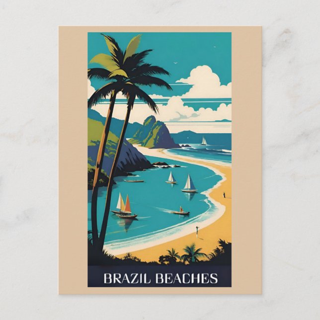 Vintage Brazil Tropical Beach Ocean Travel Postcard (Front)