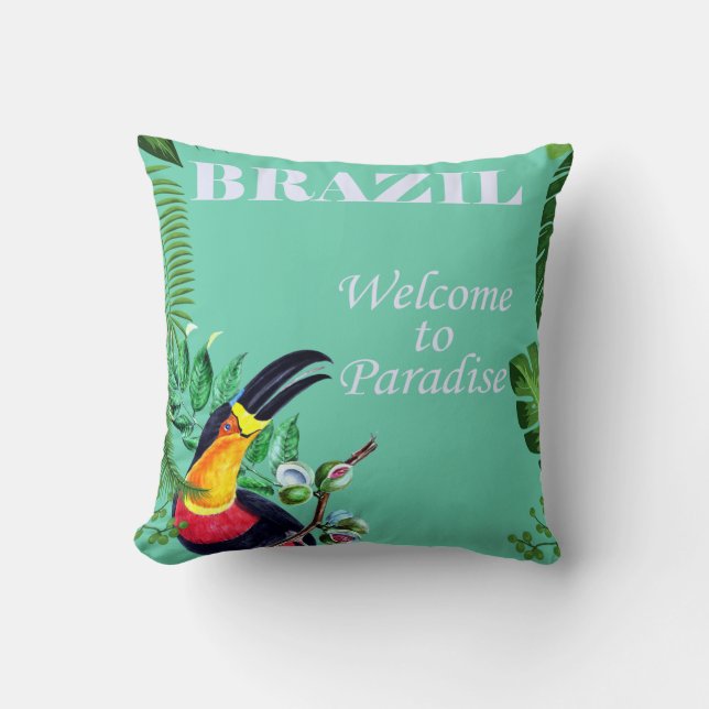 Vintage Brazil Welcome to Paradise Travel Cushion (Front)