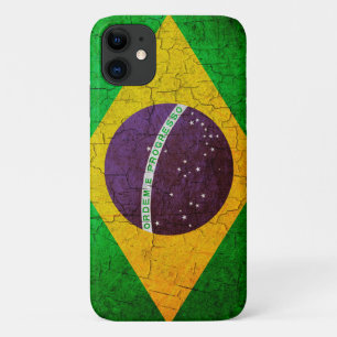 Vintage Brazilian flag on a cracked background Case-Mate iPhone Case