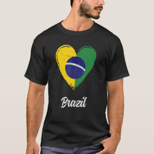 Vintage Brazilian Roots Heart Brazil Flag Pride T-Shirt