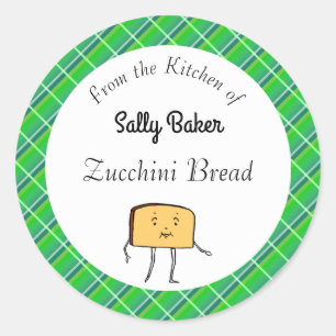 Vintage Bread Slice Green Plaid Baking Classic Round Sticker