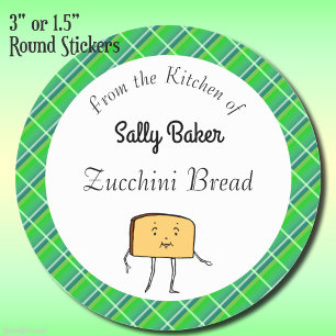 Vintage Bread Slice Green Plaid Baking Classic Round Sticker