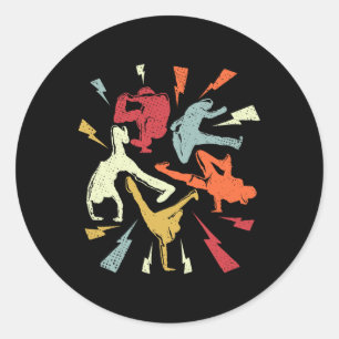 Vintage Break Dancing Bboy Poses Retro Hip Hop  Classic Round Sticker