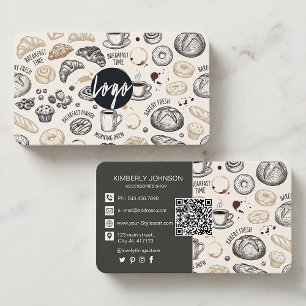 Vintage Breakfast Bakery Seamless Pattern Business Card