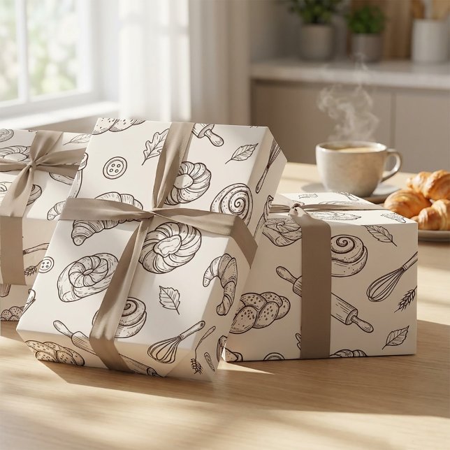 Vintage Breakfast Bakery Seamless Pattern Wrapping Paper (#giftwrap #wrappingpaper #giftboxmockup #packagingdesign #productmockup #mockupdesign #bakerydesign )