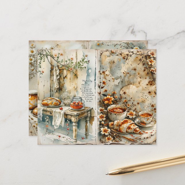 Vintage Breakfast Tea Scrapbook Paper (Front/Back In Situ)