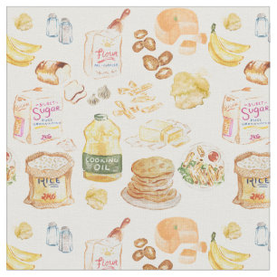 vintage breakfast water colour pattern- white fabric