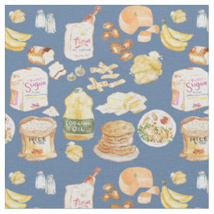 vintage breakfast watercolor pattern- flour, bread fabric