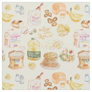 vintage breakfast watercolor pattern- flour, bread fabric