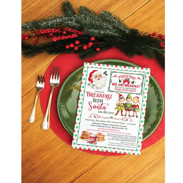 Vintage Breakfast with Santa Holiday Invitation (Creator Uploaded)
