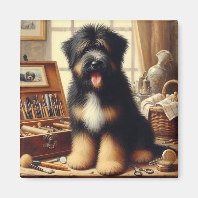 Vintage Briard Dog Painting Magnet (Front)