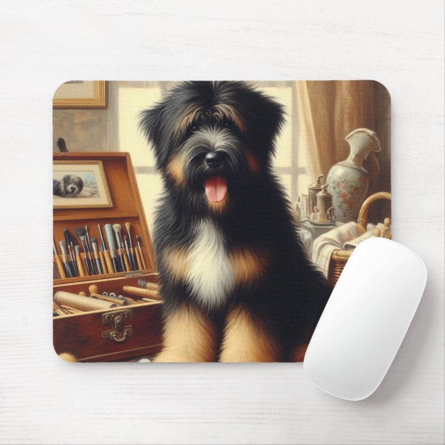 Vintage Briard Dog Painting Mouse Pad (With Mouse)