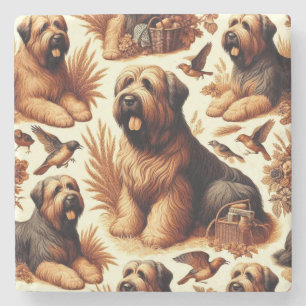 Vintage Briard Dog Seamless Stone Coaster