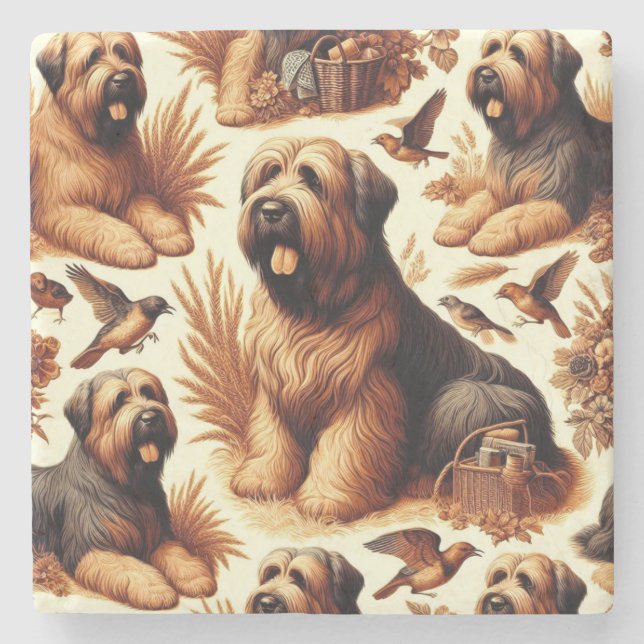 Vintage Briard Dog Seamless Stone Coaster (Front)
