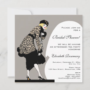Vintage Bridal Shower Art Deco Woman Leopard Invitation