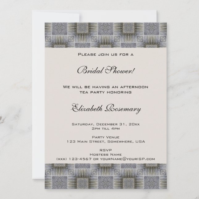 Vintage Bridal Shower, Grey Squares and Stripes Invitation (Front)