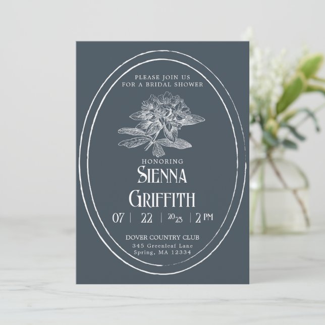 Vintage Bridal Shower Invitation | Dusty Navy (Standing Front)