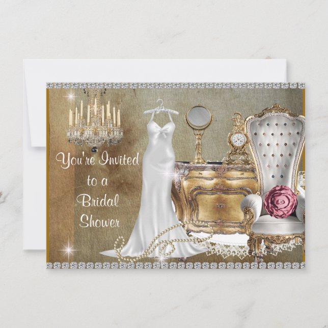 VINTAGE BRIDAL SHOWER INVITATION FAUX background (Front)