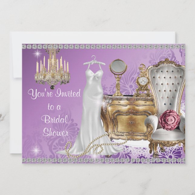 VINTAGE BRIDAL SHOWER INVITATION LAVENDER DAMASK W (Front)