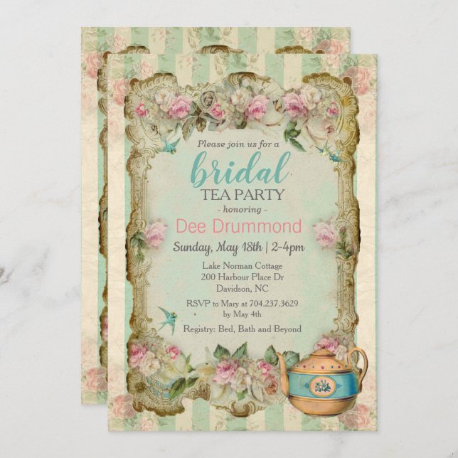 Vintage Bridal Shower Tea Party Invitation (Front/Back)