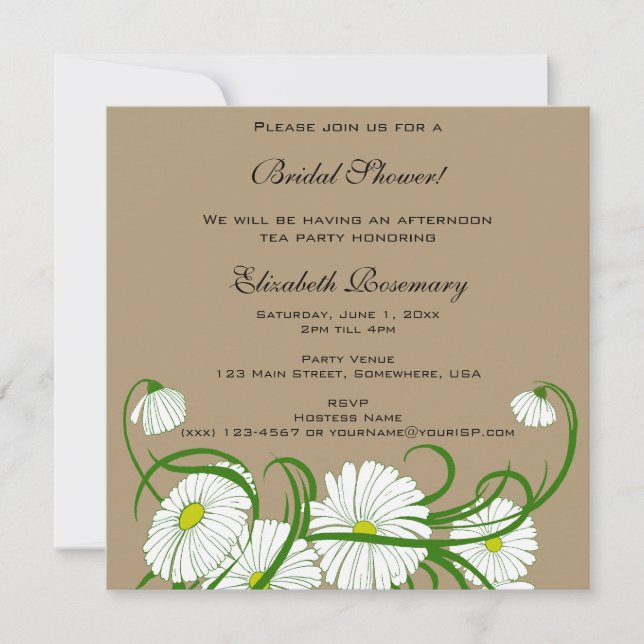 Vintage Bridal Shower, White Gerber Daisy Flowers Invitation (Front)