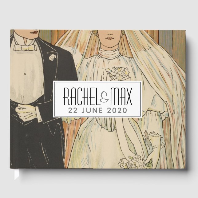 Vintage Bride and Groom Elegant Wedding Guest Book (Front)