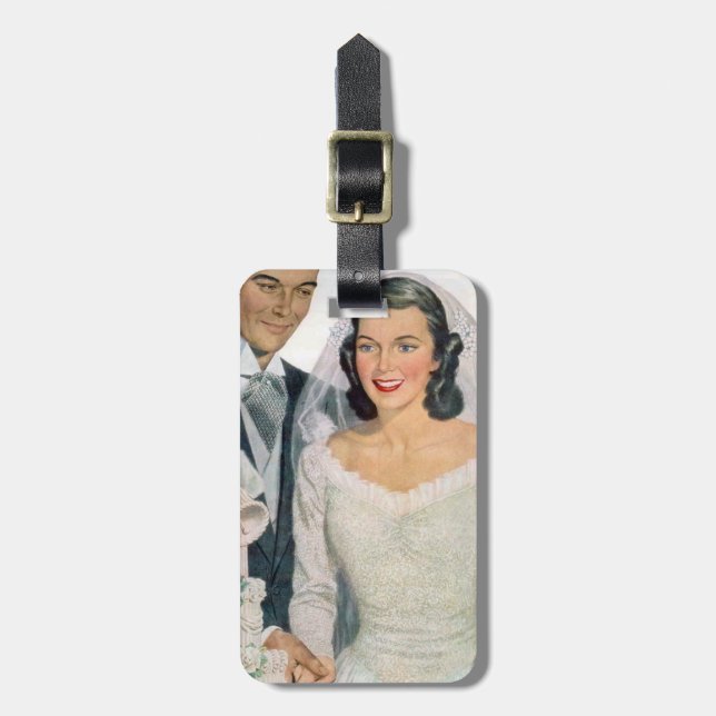 Vintage Bride and Groom Luggage Tag (Front Vertical)
