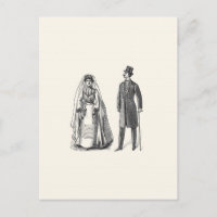 Vintage Bride and Groom Reply Postcard