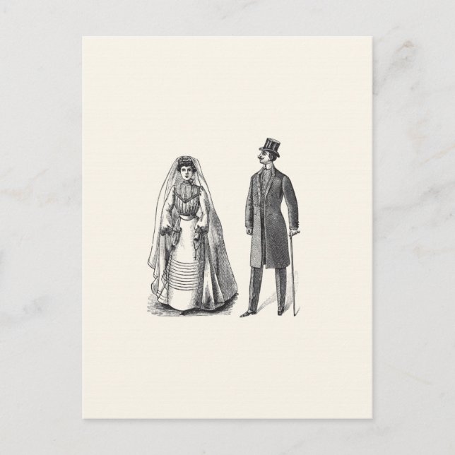 Vintage Bride and Groom Reply Postcard (Front)