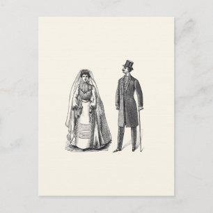 Vintage Bride and Groom Reply Postcard