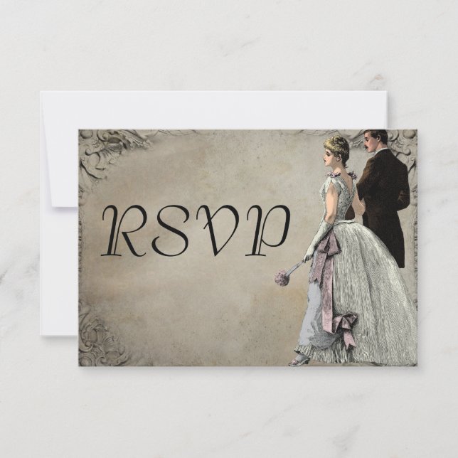 Vintage Bride and Groom Wedding RSVP Card (Front)