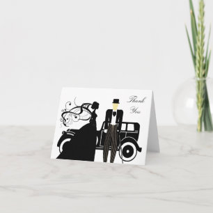 Vintage Bride and Groom with Limousine Thank You Card