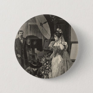 Vintage Bride, Bridal Portrait with Photographer 6 Cm Round Badge