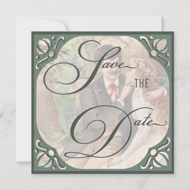 Vintage Bride & Groom Save the Date Template (Front)