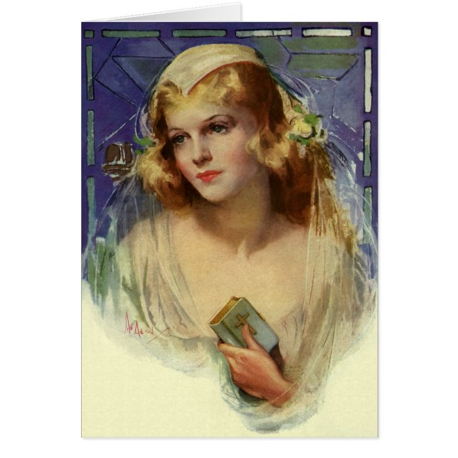 Vintage Bride holding a Bible, Religious Wedding (Front)