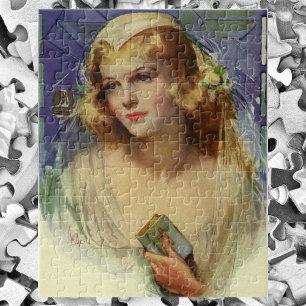Vintage Bride holding a Bible, Religious Wedding Jigsaw Puzzle
