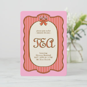 Vintage Bride To Be Tea Party Pink & Red Invitation