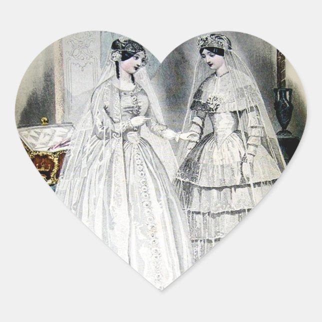Vintage Bride Wedding Dress Heart Sticker (Front)