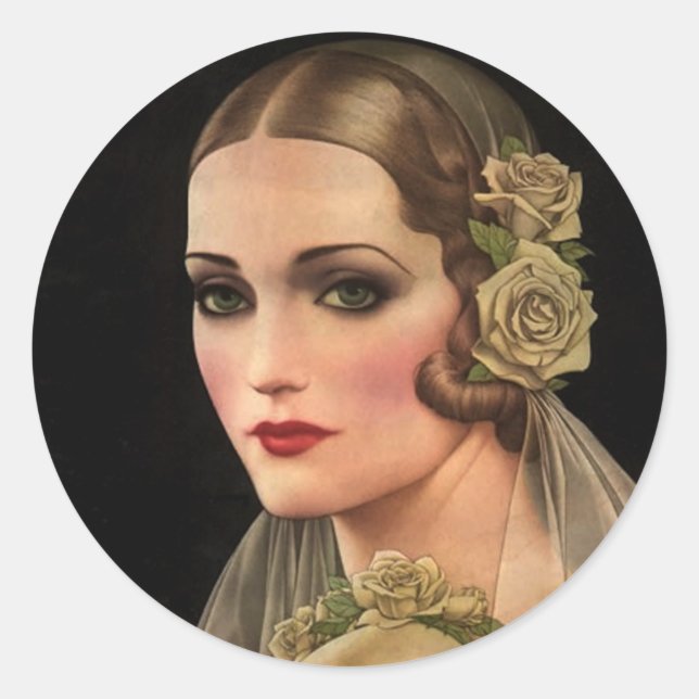 Vintage Bride with Roses Classic Round Sticker (Front)