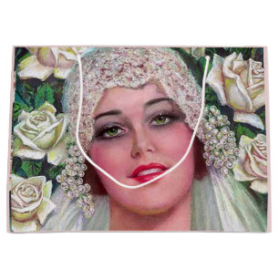 Vintage Bride with Roses Large Gift Bag