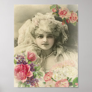 Vintage Bride With Roses Poster